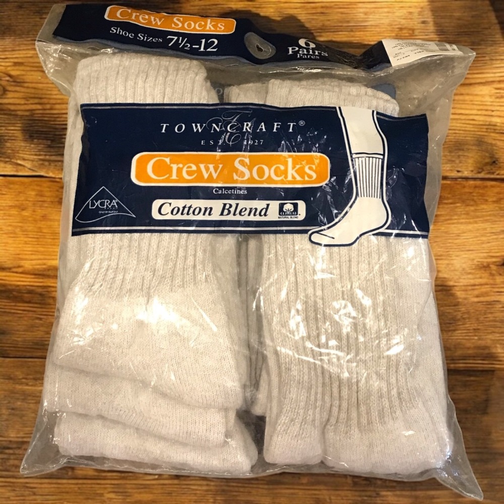 JC Penney Towncraft Crew Socks 7 1/2-12 Cotton Blend 6-Pack NIP Vtg Gray